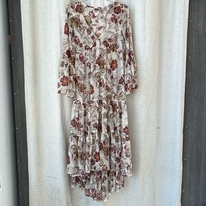 Mossimo Supply Co Bohemian Chiffon Floral Cream Prairie Dress Size XS